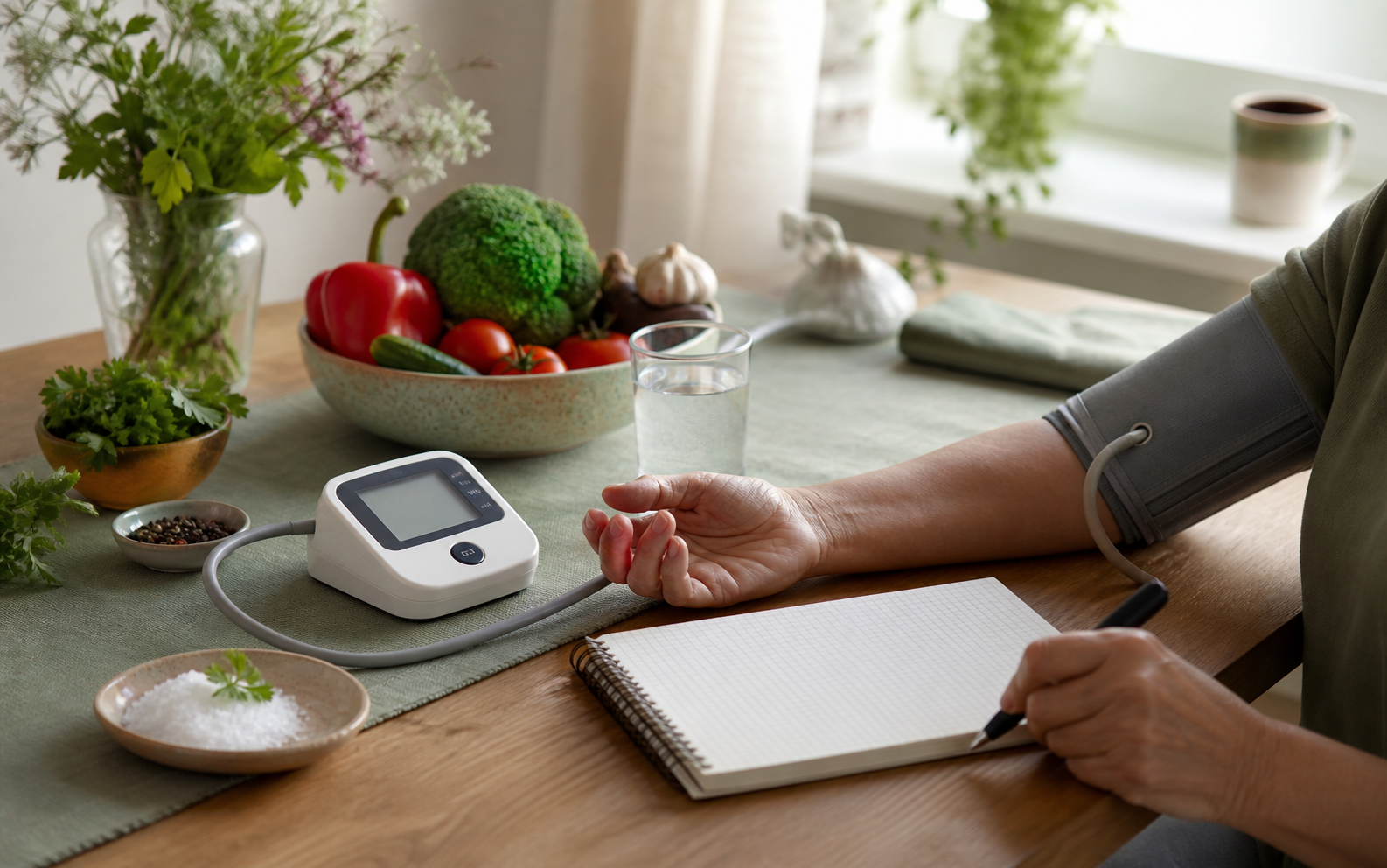 Тонометр, дневник давления, соль, травы и маршрут прогулки